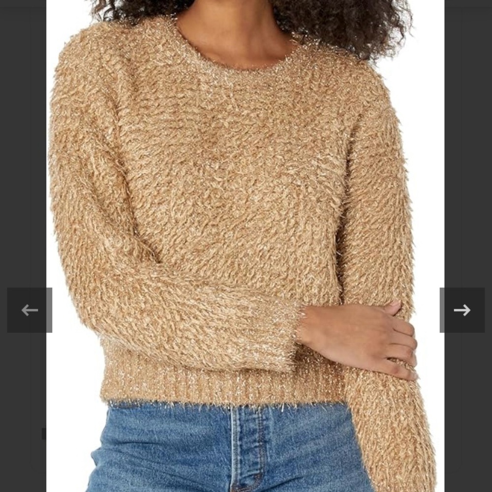ASTR The Label “Alma” Cozy Shaggy Crewneck Sweater in Gold/Taupe